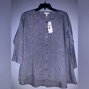 FLASH SALE! NWT Eileen Fisher Indigo Linen Organic Cotton Ballet-Neck Shirt SzSp